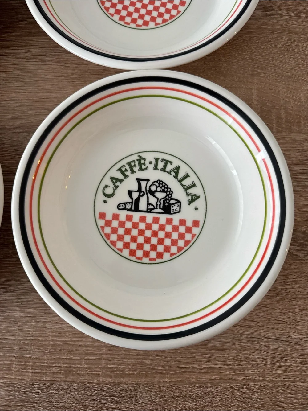 Caffè Italia Ceramic Bowls Set of 4, White Red & Green Vintage Made in Italy 8”